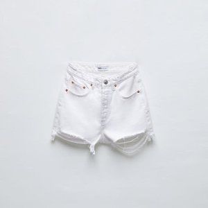 Zara Frayed Hi Rise Denim Shorts TRF